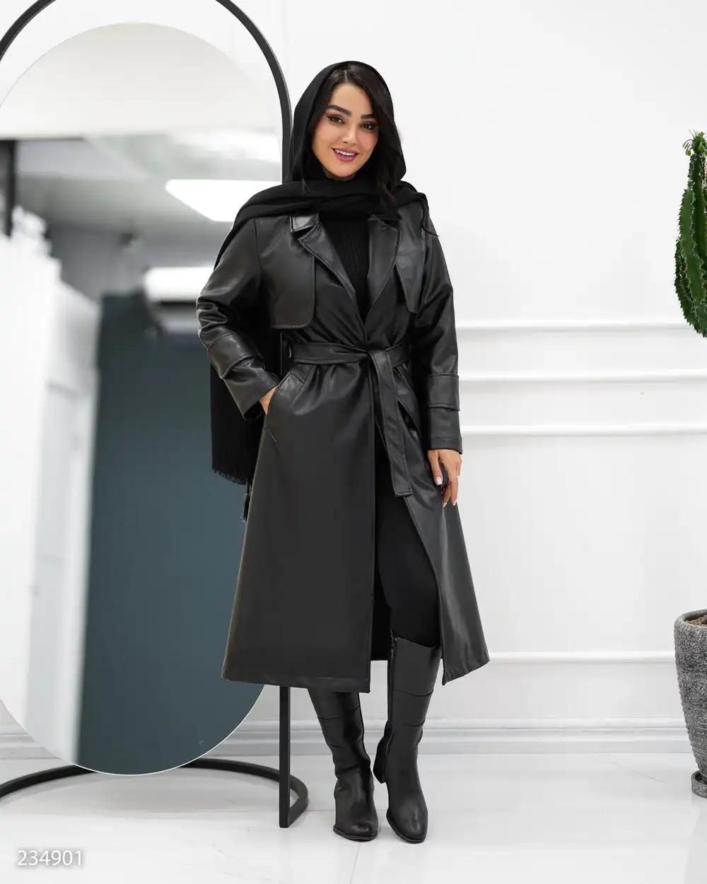 پالتو چرم بلند زنانه مشکی مدل پاتریشا السانا Elsana کد 2349