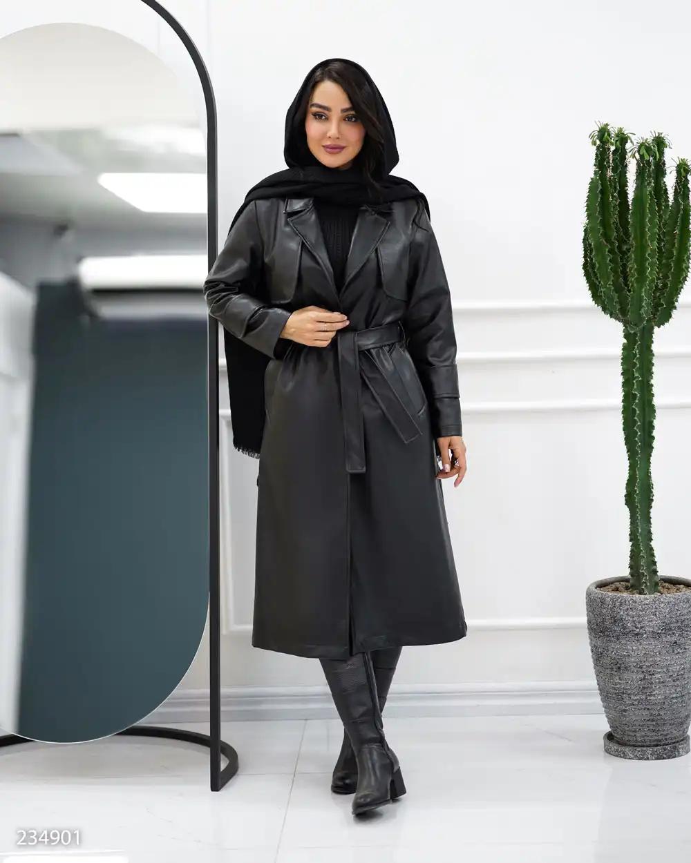 پالتو چرم بلند زنانه مشکی مدل پاتریشا السانا Elsana کد 2349
