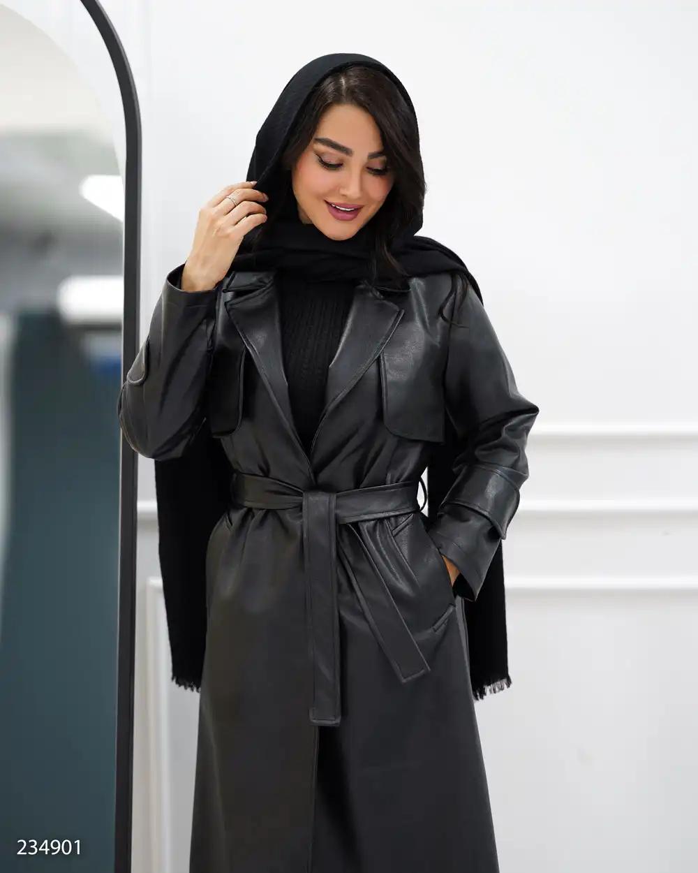 پالتو چرم بلند زنانه مشکی مدل پاتریشا السانا Elsana کد 2349