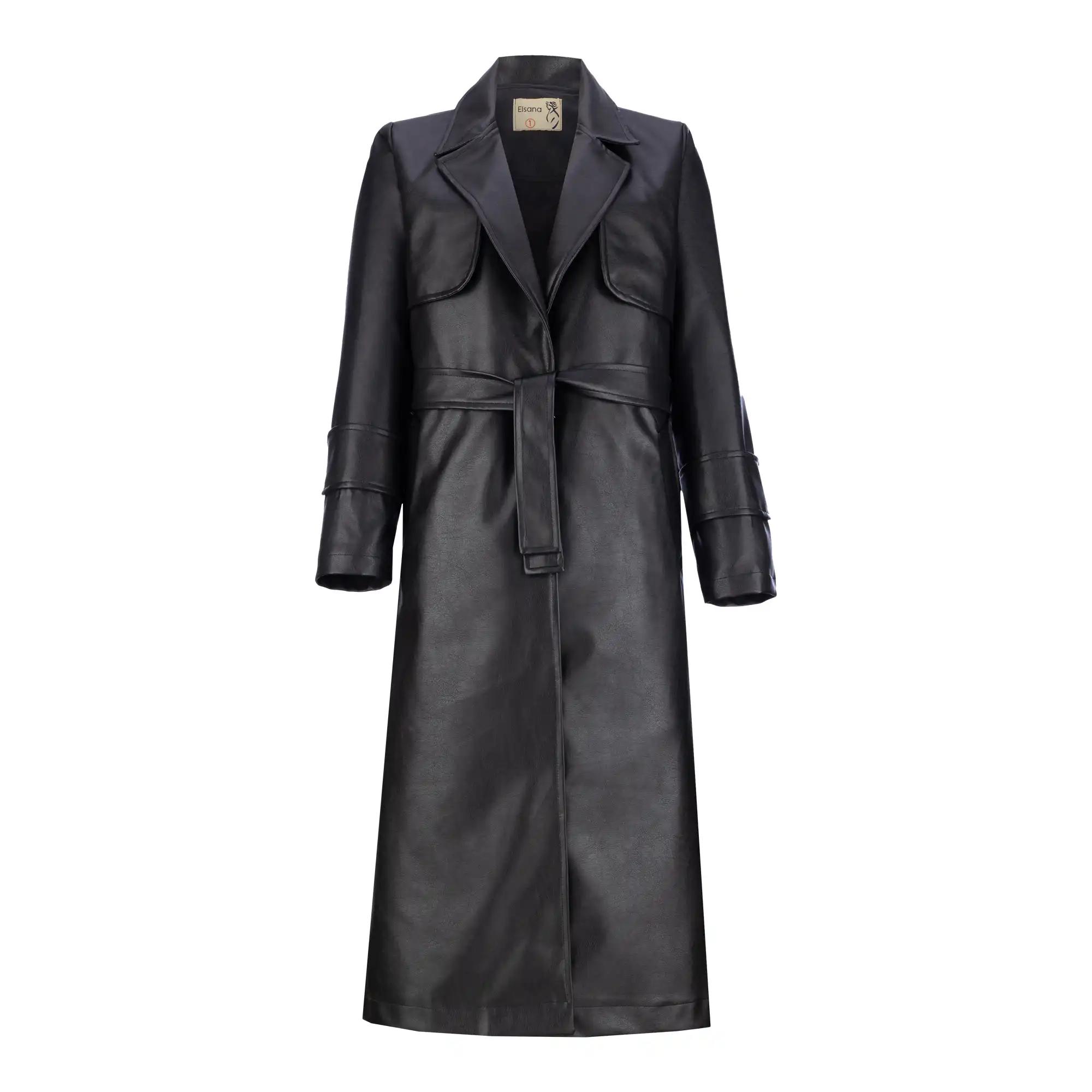 پالتو چرم بلند زنانه مشکی مدل پاتریشا السانا Elsana کد 2349