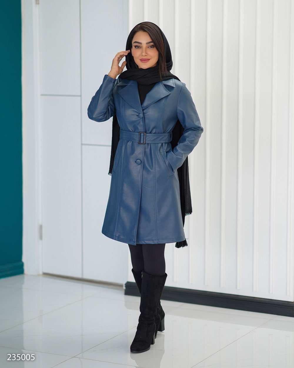 کت چرم زنانه آبی نفتی مدل هرمینا السانا Elsana کد 2350