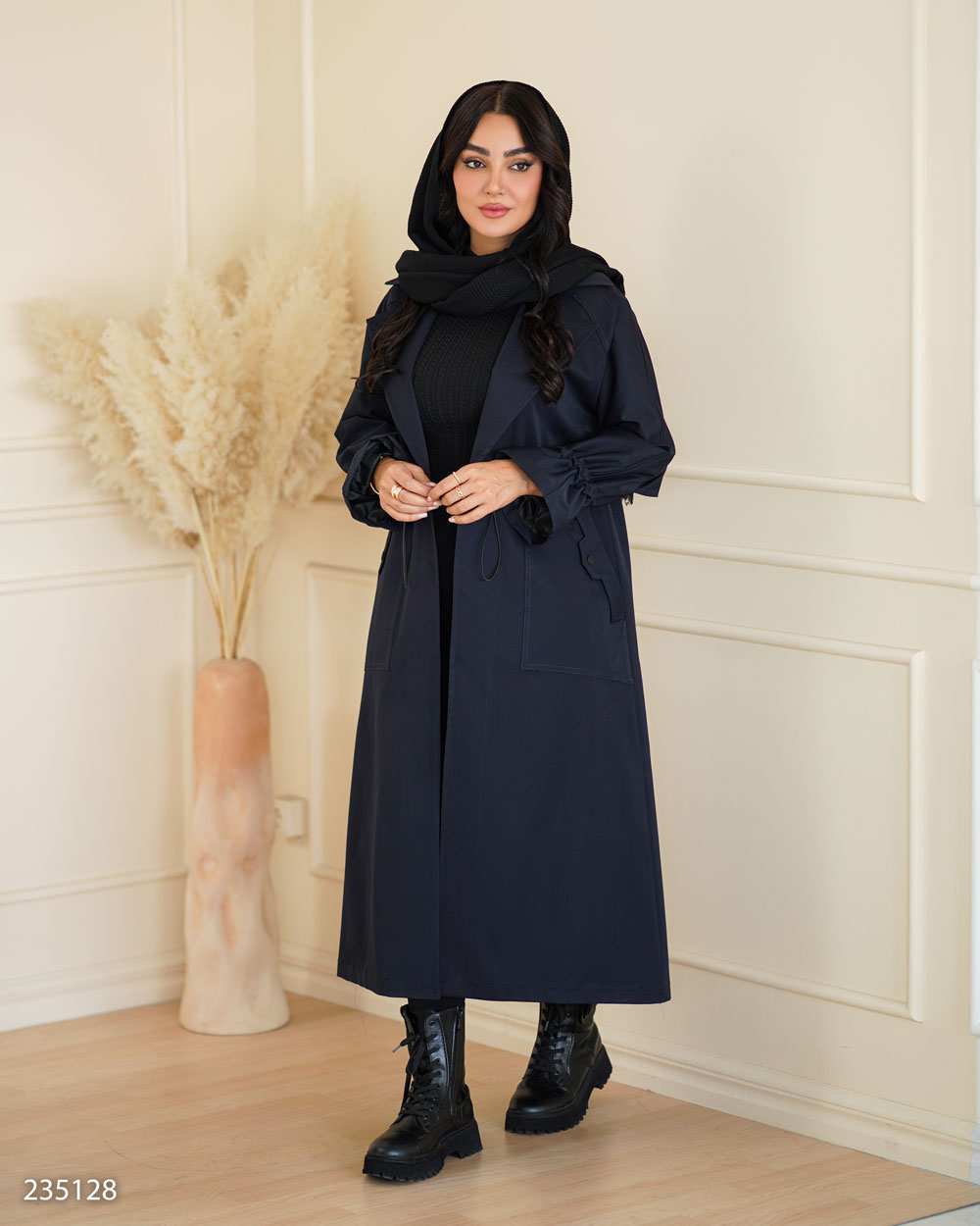 بارانی بلند زنانه سرمه ای تیره مدل هیتا السانا Elsana کد 2351