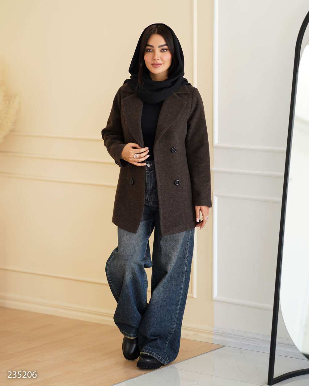 پالتو زنانه فوتر قهوه ای مدل خزان السانا Elsana کد 2352