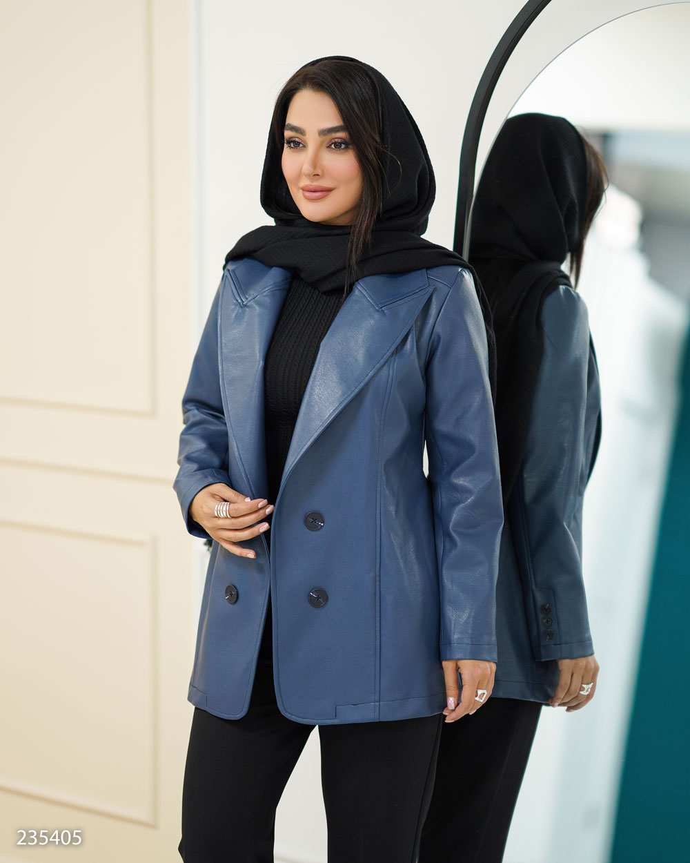 کت چرم زنانه آبی نفتی مدل وصال السانا Elsana کد 2354