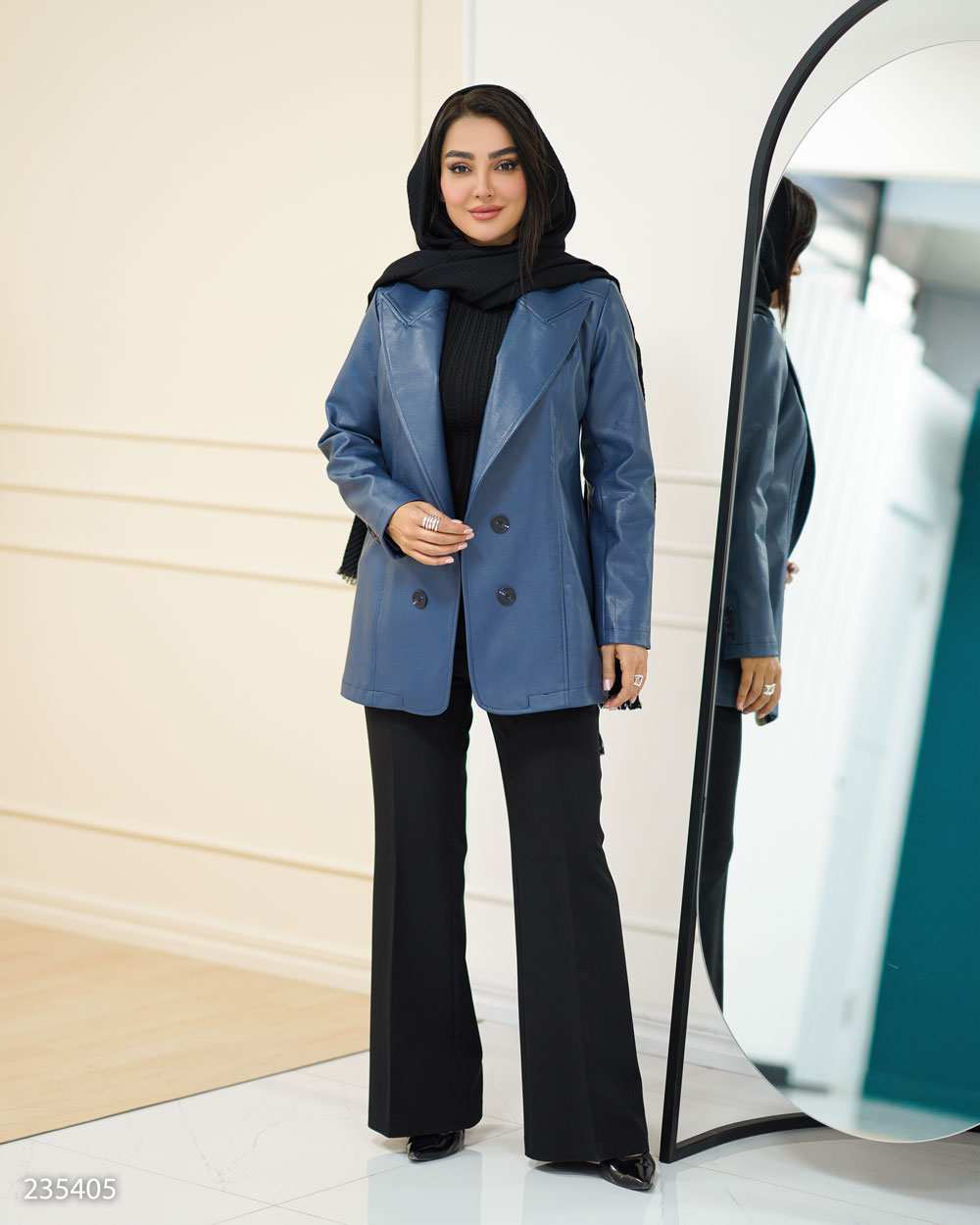 کت چرم زنانه آبی نفتی مدل وصال السانا Elsana کد 2354