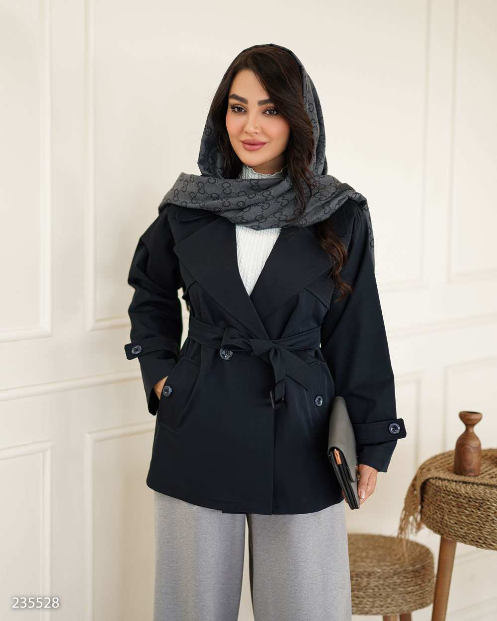 بارانی زنانه سرمه ای تیره مدل مونا السانا Elsana کد 2355