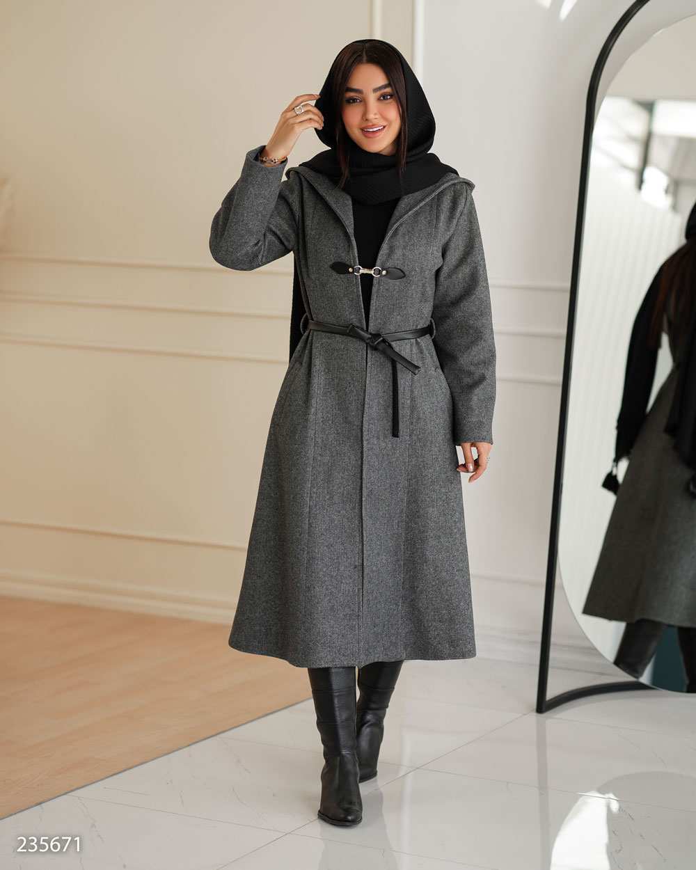پالتو بلند زنانه فوتر زغالی مدل دیاکو السانا Elsana کد 2356