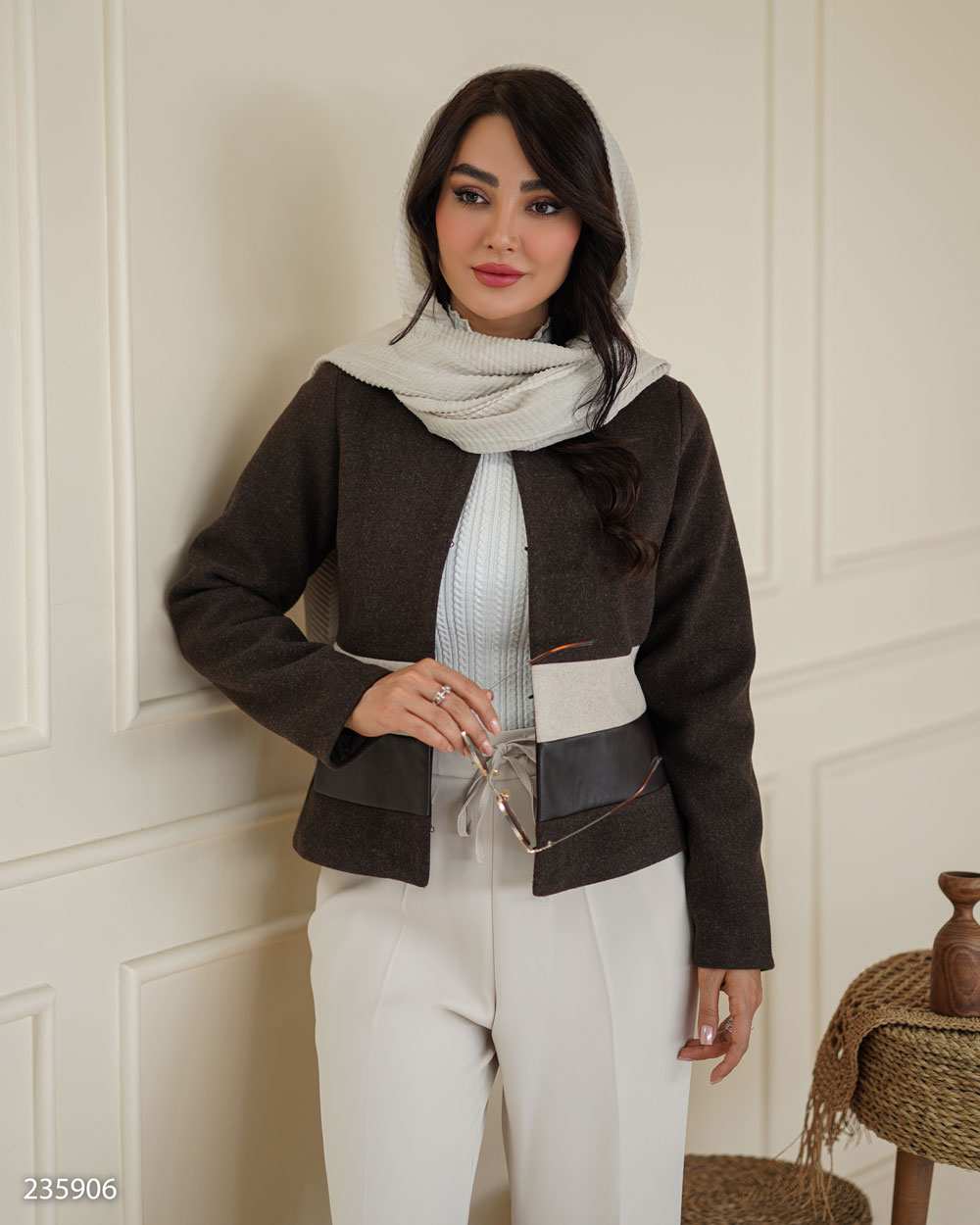پالتو کوتاه زنانه فوتر قهوه ای مدل فرشین السانا Elsana کد 2359