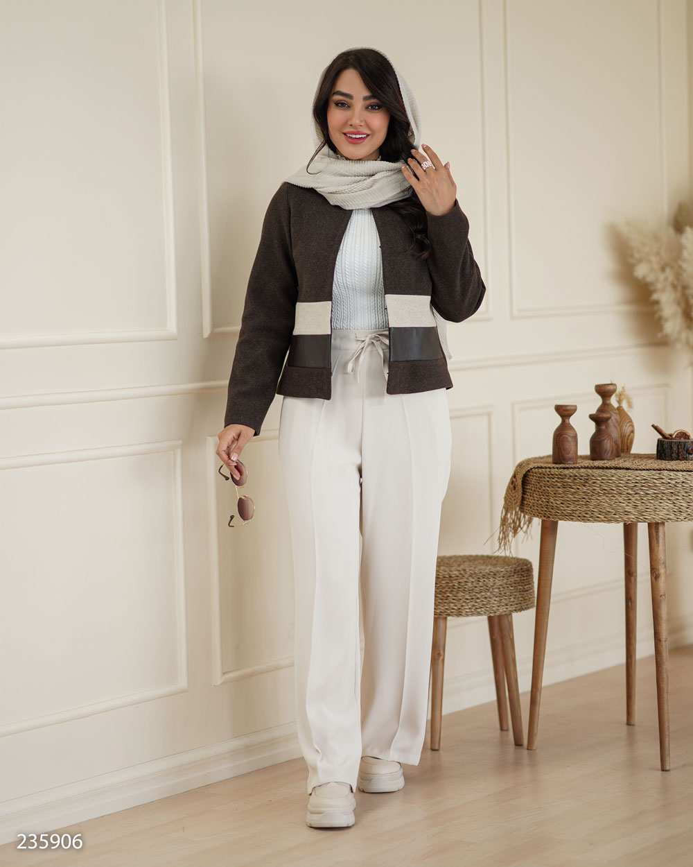 پالتو کوتاه زنانه فوتر قهوه ای مدل فرشین السانا Elsana کد 2359