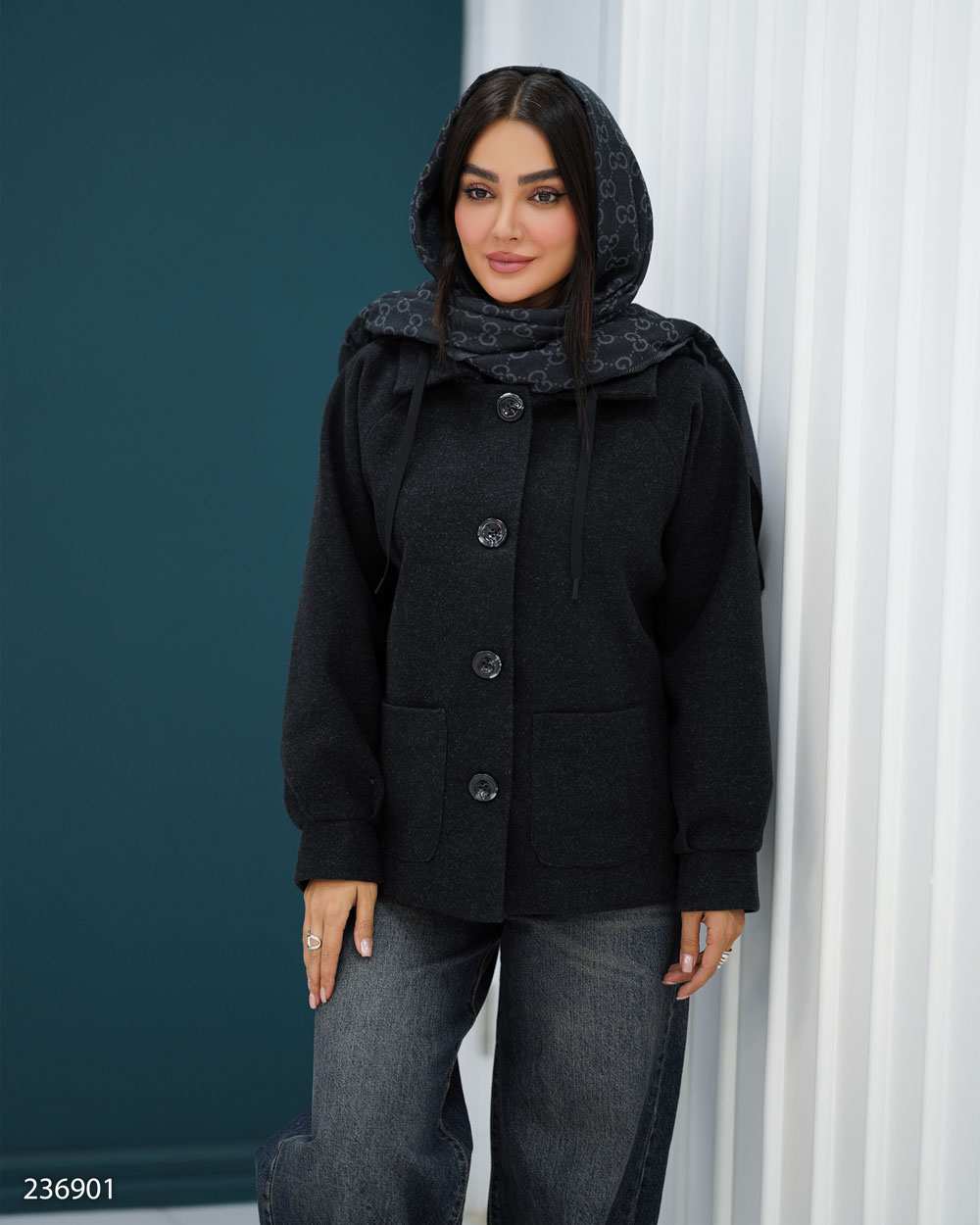 پالتو زنانه فوتر کلاه دار مشکی مدل فرتاک السانا Elsana کد 2369