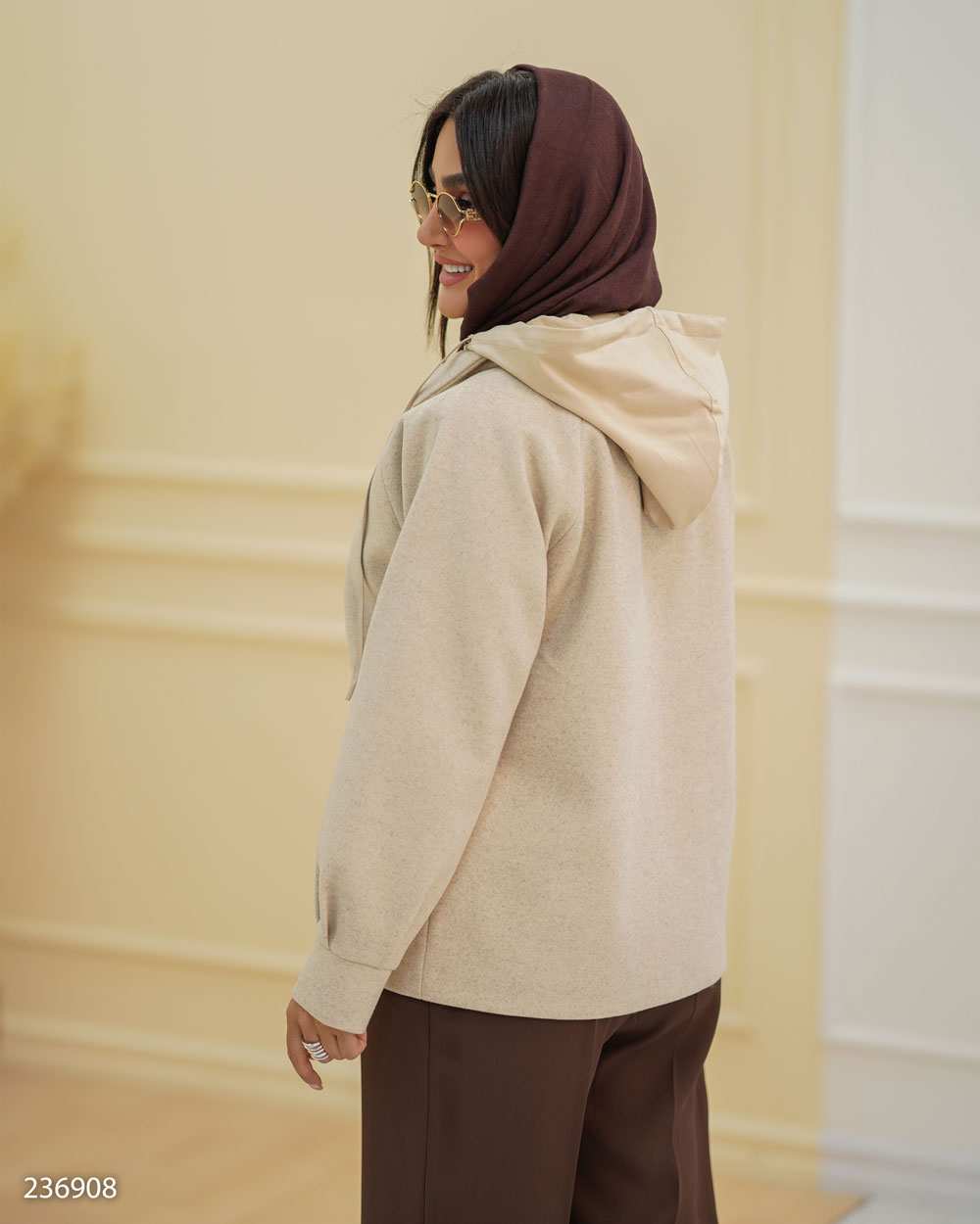 پالتو زنانه فوتر کلاه دار کرم مدل فرتاک السانا Elsana کد 2369