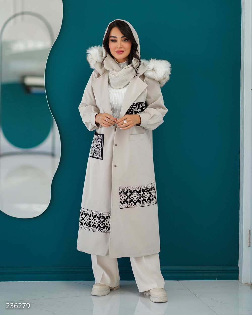 بارانی بلند زنانه استخوانی مدل داتیس السانا Elsana کد 2362