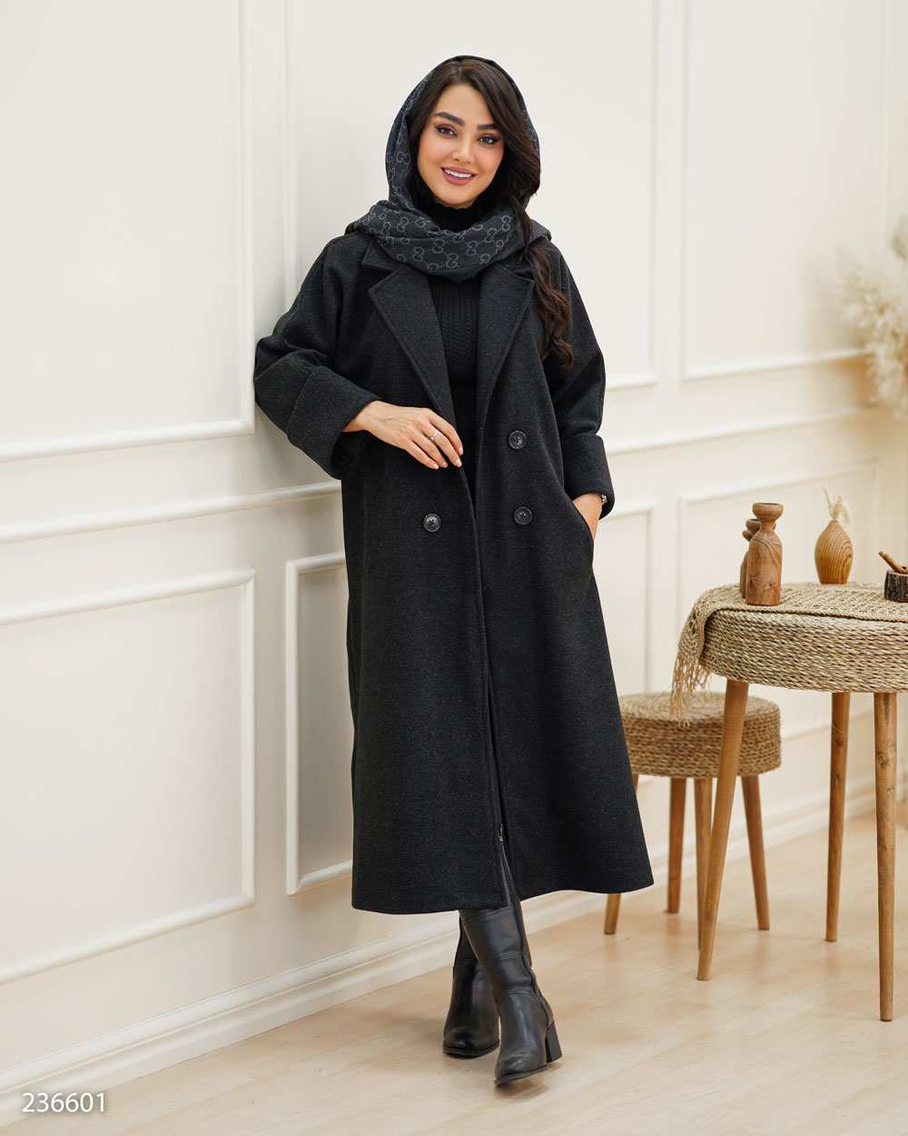 پالتو بلند زنانه فوتر مشکی مدل لطیفه السانا Elsana کد 2366