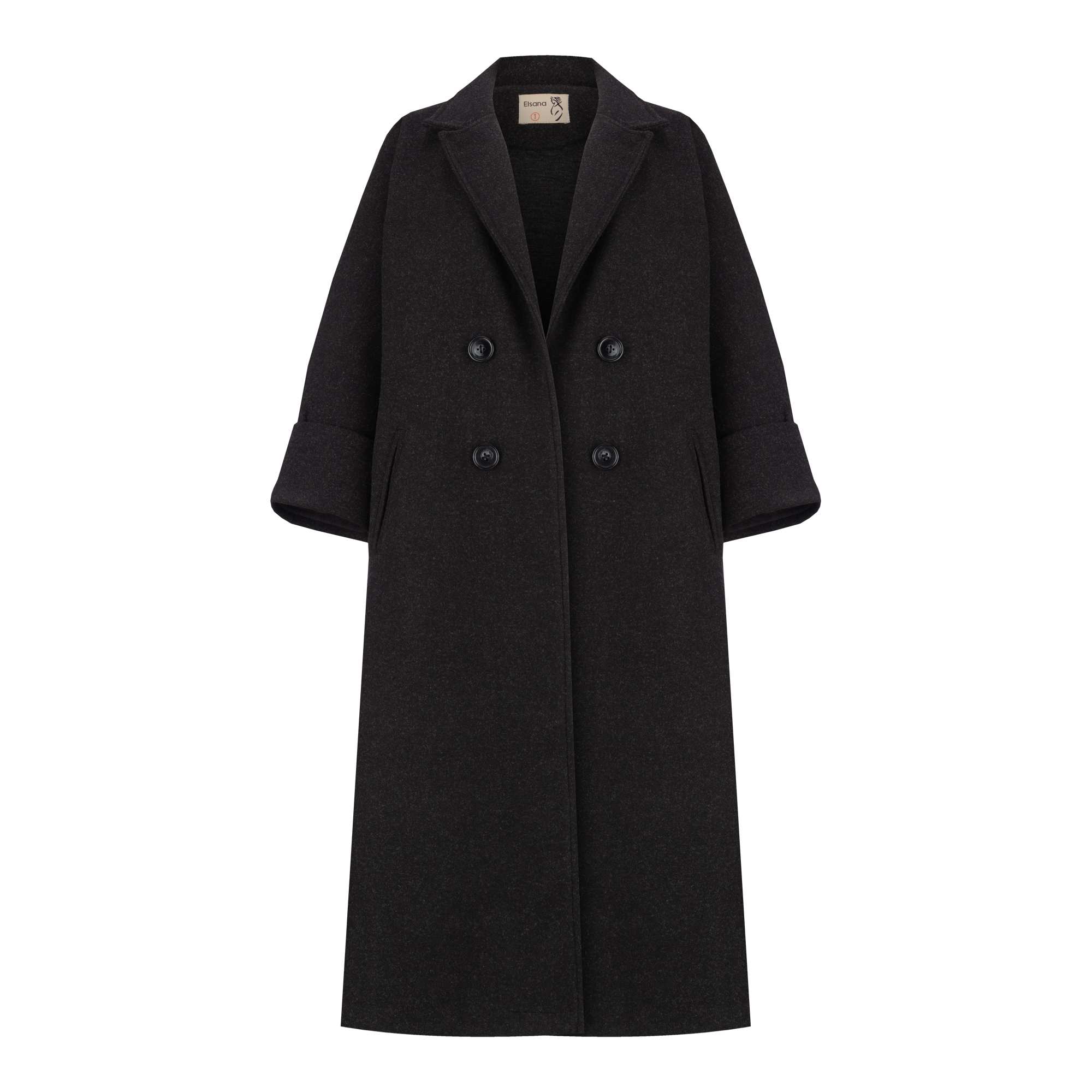 پالتو بلند زنانه فوتر مشکی مدل لطیفه السانا Elsana کد 2366