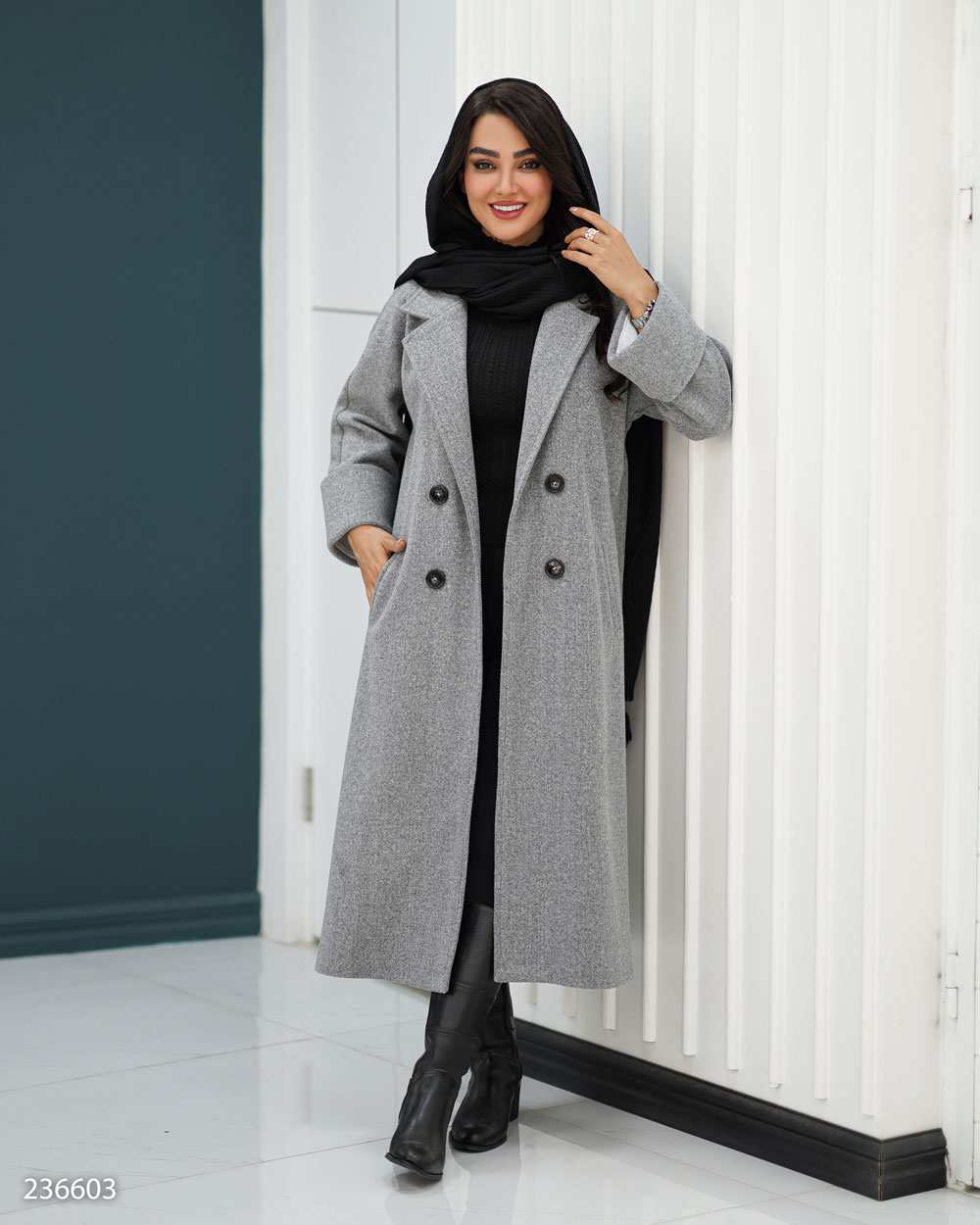 پالتو بلند زنانه فوتر طوسی مدل لطیفه السانا Elsana کد 2366