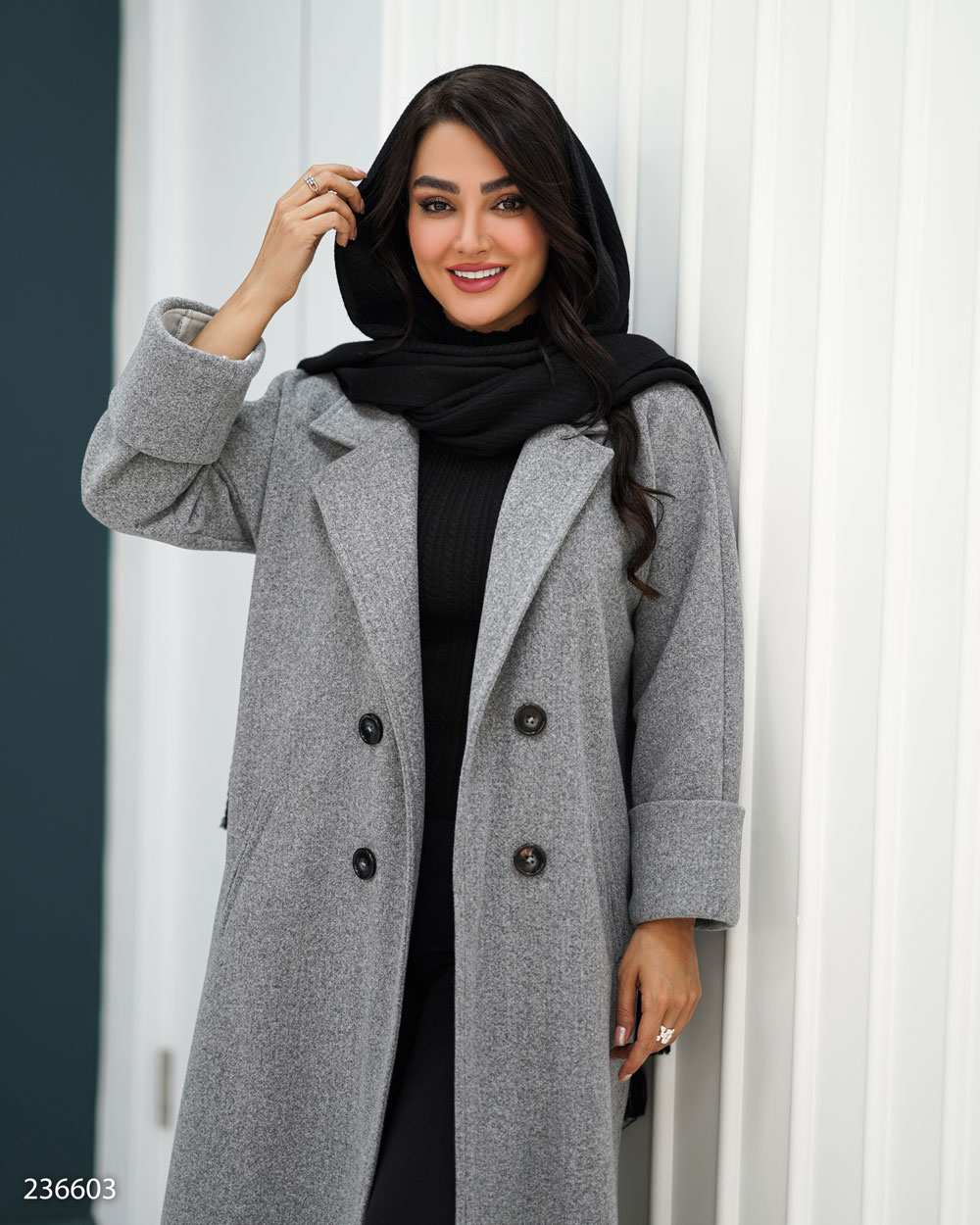 پالتو بلند زنانه فوتر طوسی مدل لطیفه السانا Elsana کد 2366