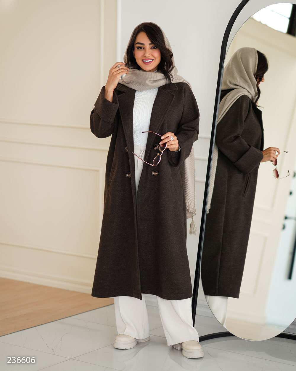پالتو بلند زنانه فوتر قهوه ای مدل لطیفه السانا Elsana کد 2366