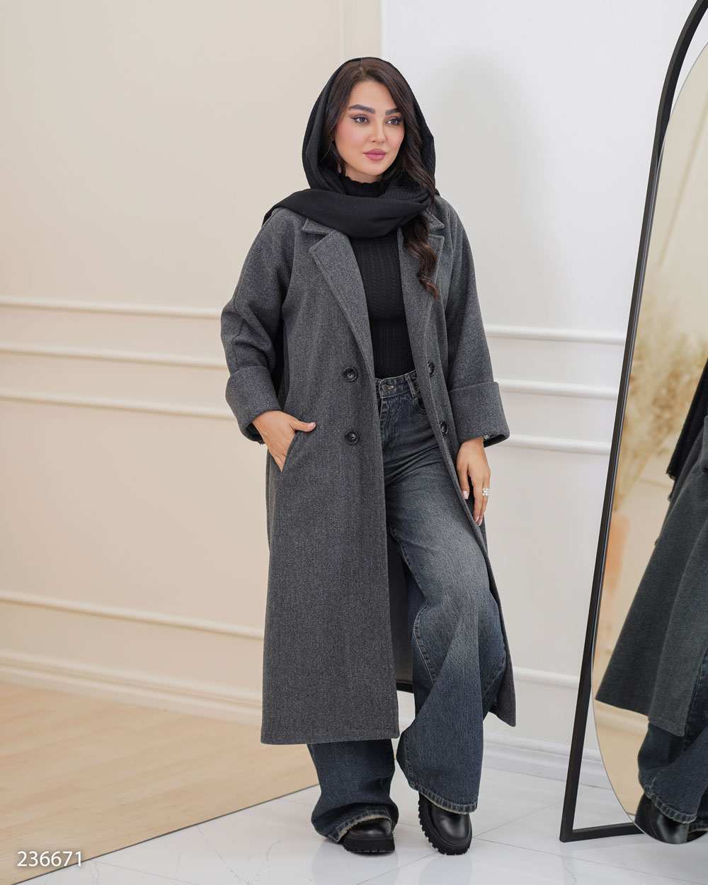 پالتو بلند زنانه فوتر زغالی مدل لطیفه السانا Elsana کد 2366