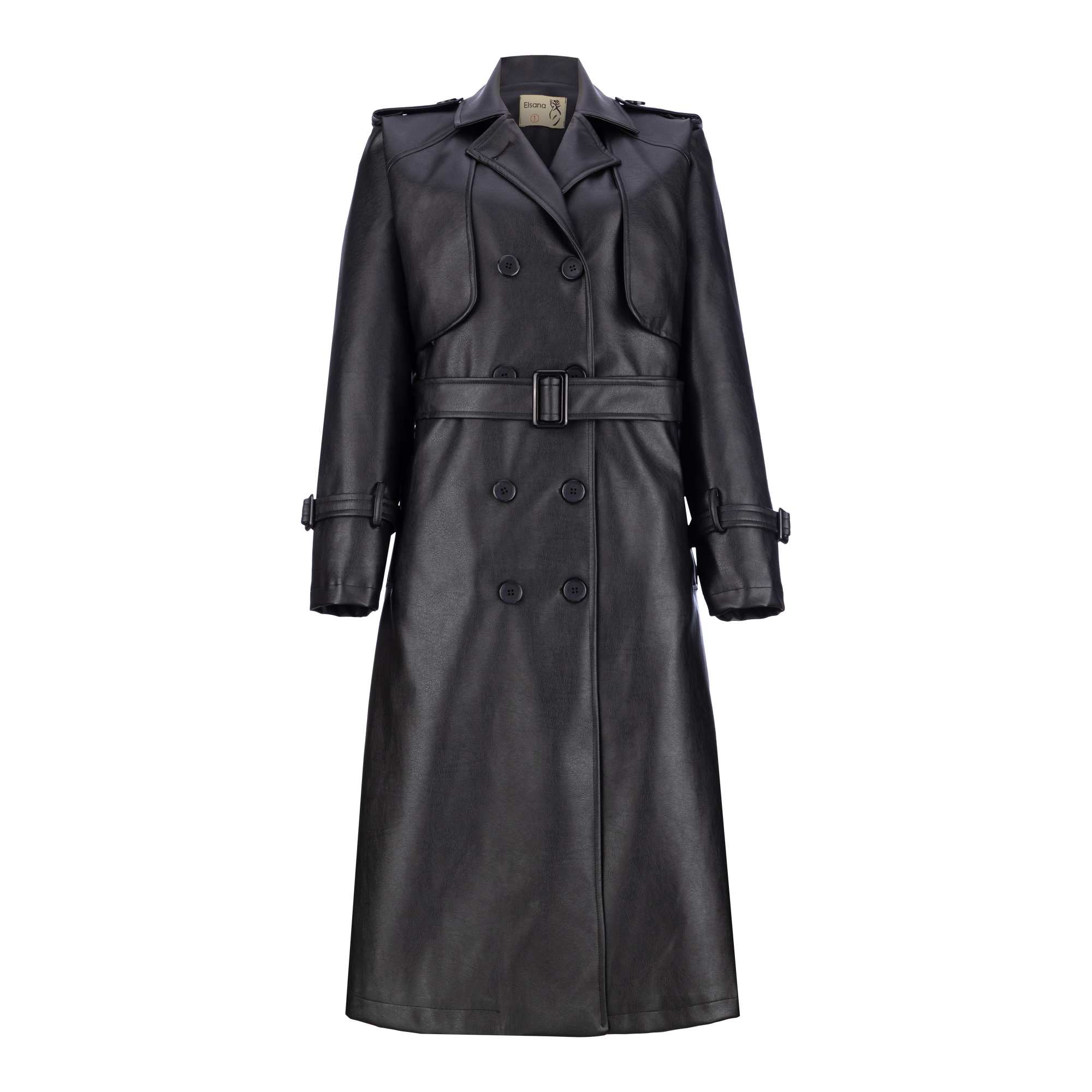 پالتو چرم بلند زنانه مشکی مدل شبرنگ السانا Elsana کد 2373