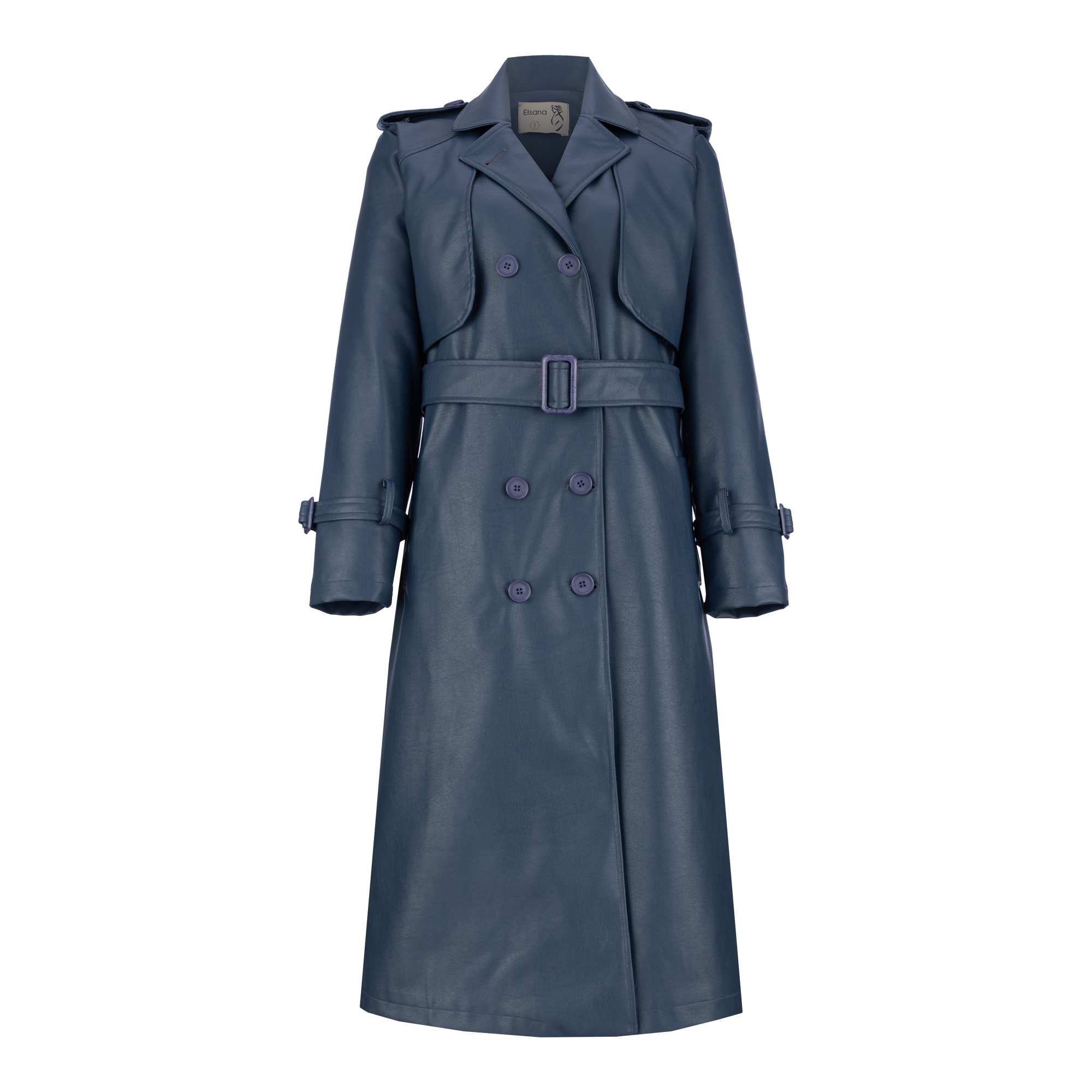 پالتو چرم بلند زنانه آبی نفتی مدل شبرنگ السانا Elsana کد 2373