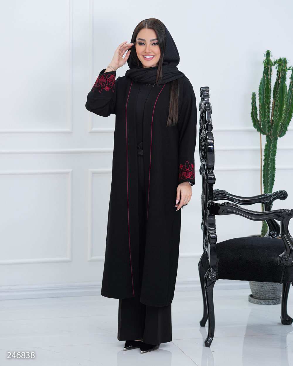 مانتو زنانه مشکی زرشکی السانا Elsana مدل دامور کد 2468