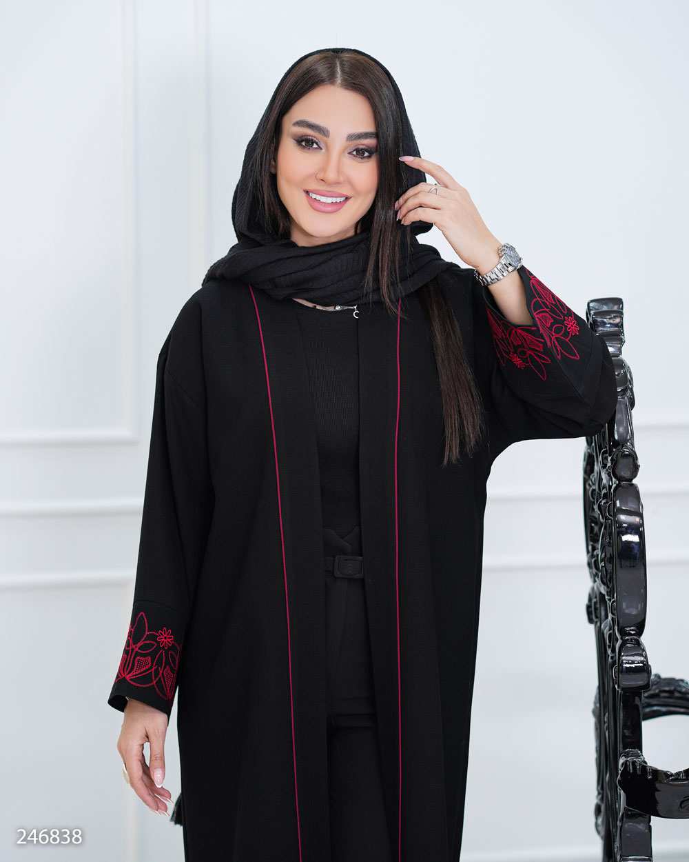 مانتو زنانه مشکی زرشکی السانا Elsana مدل دامور کد 2468