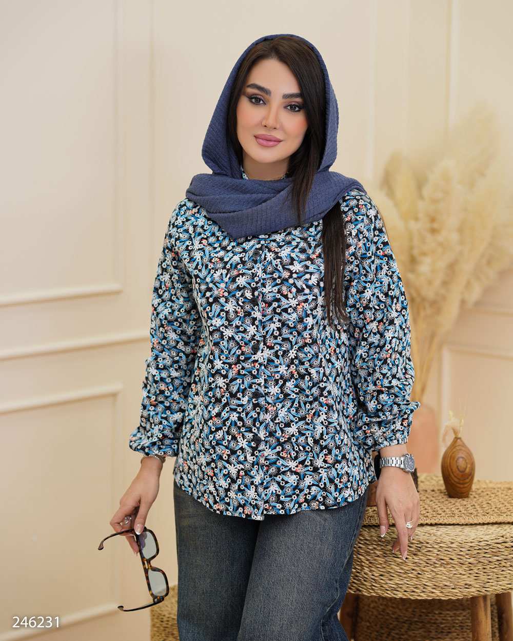 شومیز زنانه مشکی آبی السانا Elsana مدل میانا کد 2462