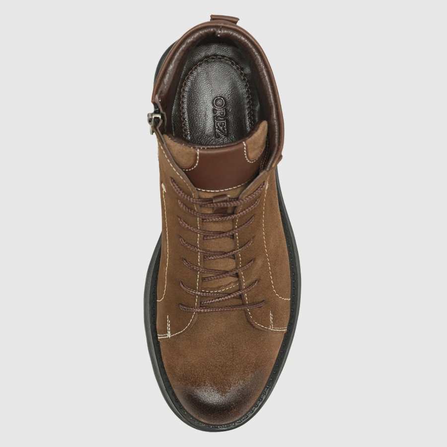 بوت چرم طبیعی مردانه ناپا نبوک قهوه ای اورز Orez مدل TIGER