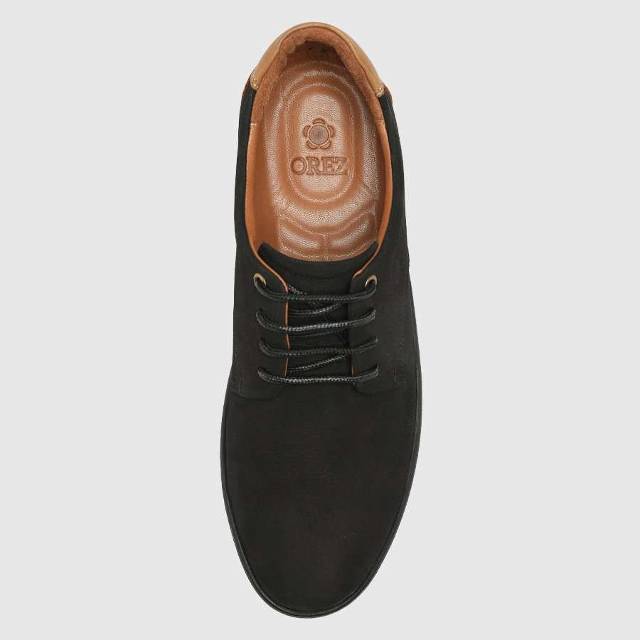 کفش چرم طبیعی مردانه ناپا نبوک مشکی گردویی اورز Orez مدل NATHAN