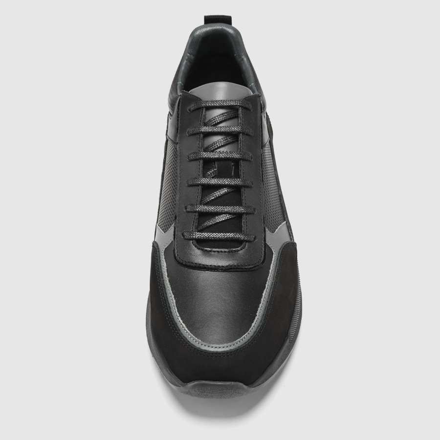 کفش اسنیکرز چرم طبیعی مردانه ناپا چاپی مشکی اورز Orez مدل NICKOLAS