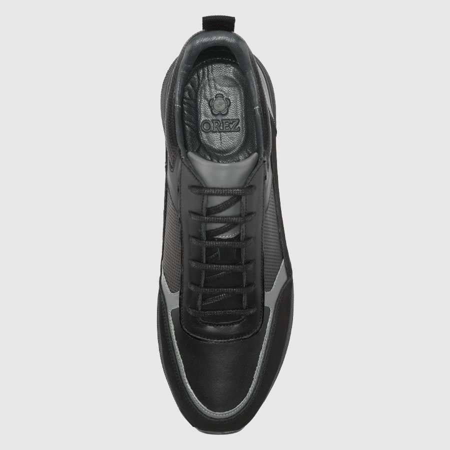 کفش اسنیکرز چرم طبیعی مردانه ناپا چاپی مشکی اورز Orez مدل NICKOLAS