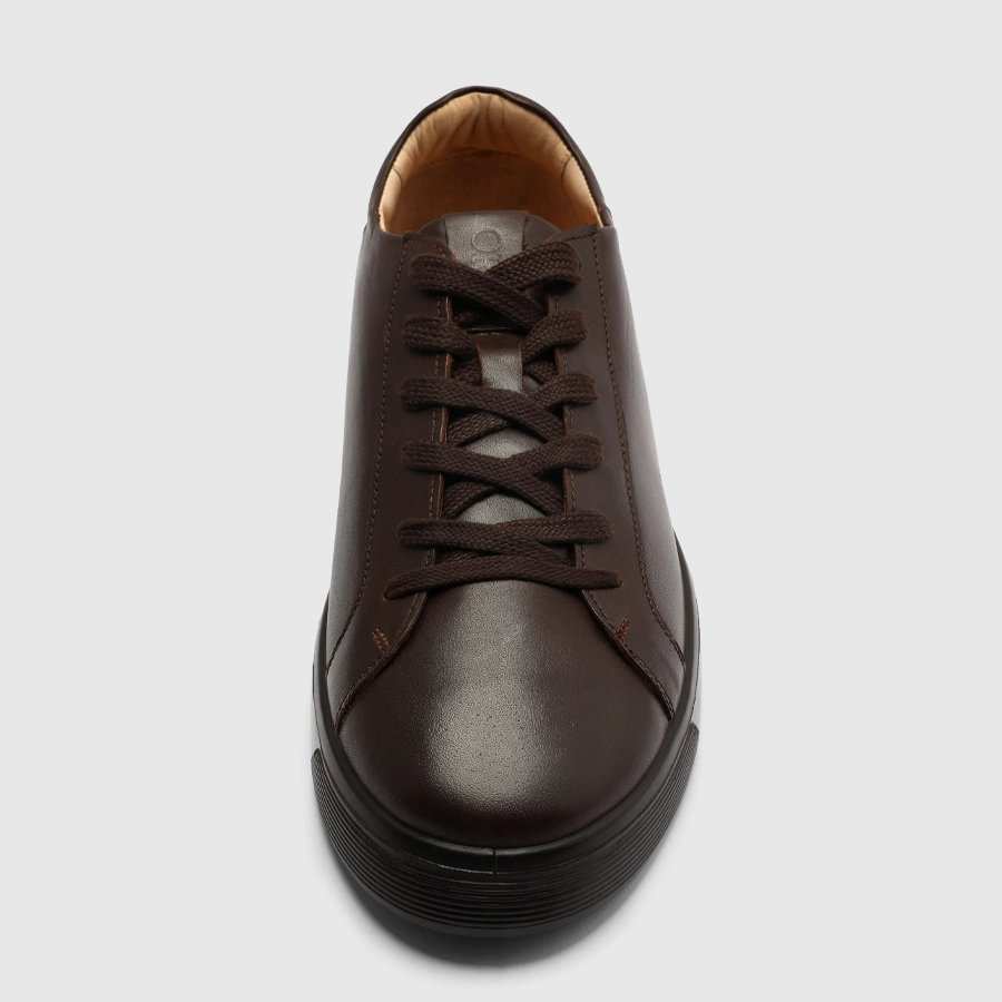 کفش اسنیکرز چرم طبیعی مردانه پولیشی قهوه ای اورز Orez مدل KAI SNEAKER 1