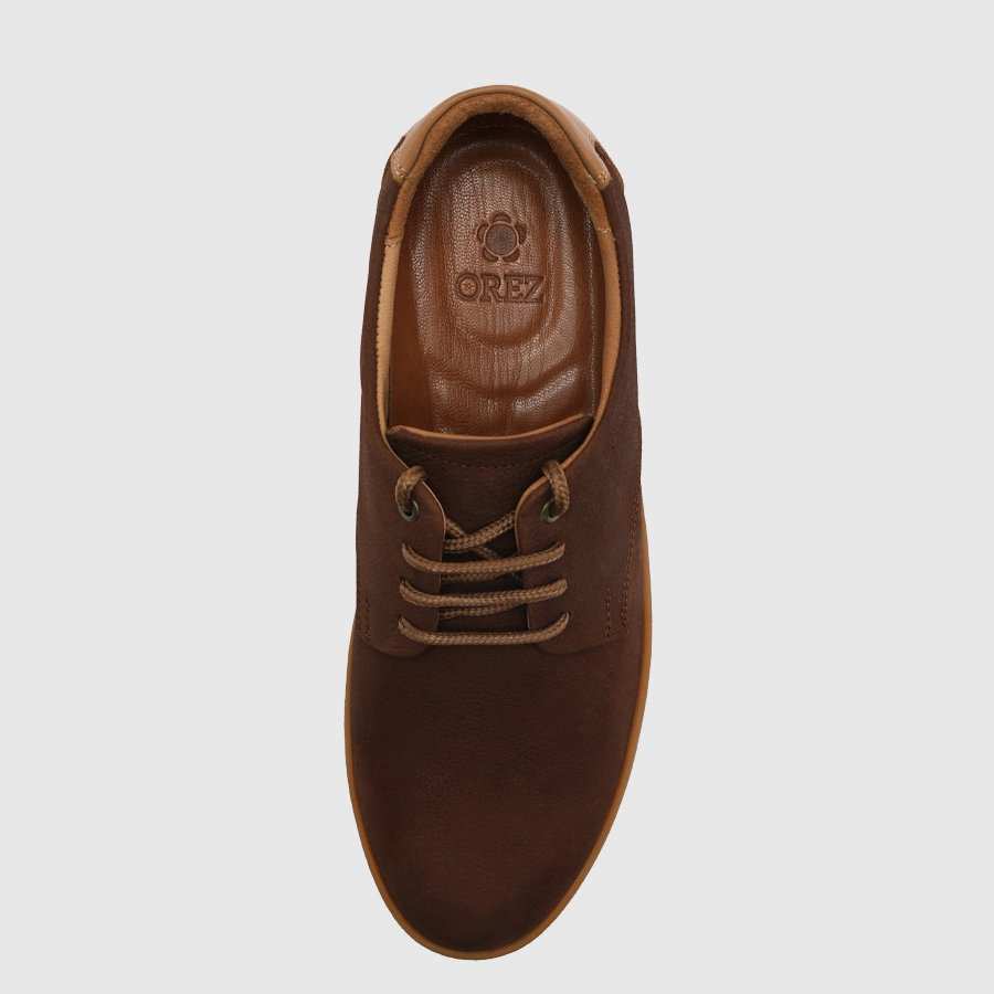 کفش چرم طبیعی مردانه ناپا نبوک قهوه ای گردویی اورز Orez مدل NATHAN