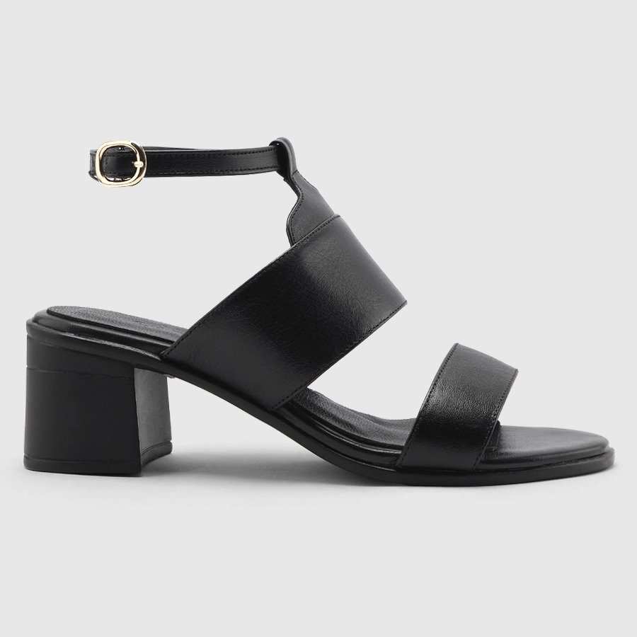 صندل پاشنه بلند چرم طبیعی زنانه ناپا مشکی اورز Orez مدل MADONA