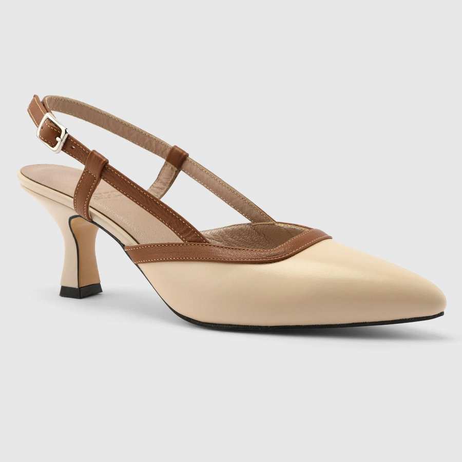 کفش پاشنه بلند چرم زنانه ناپا کرم اورز Orez مدل MARGO