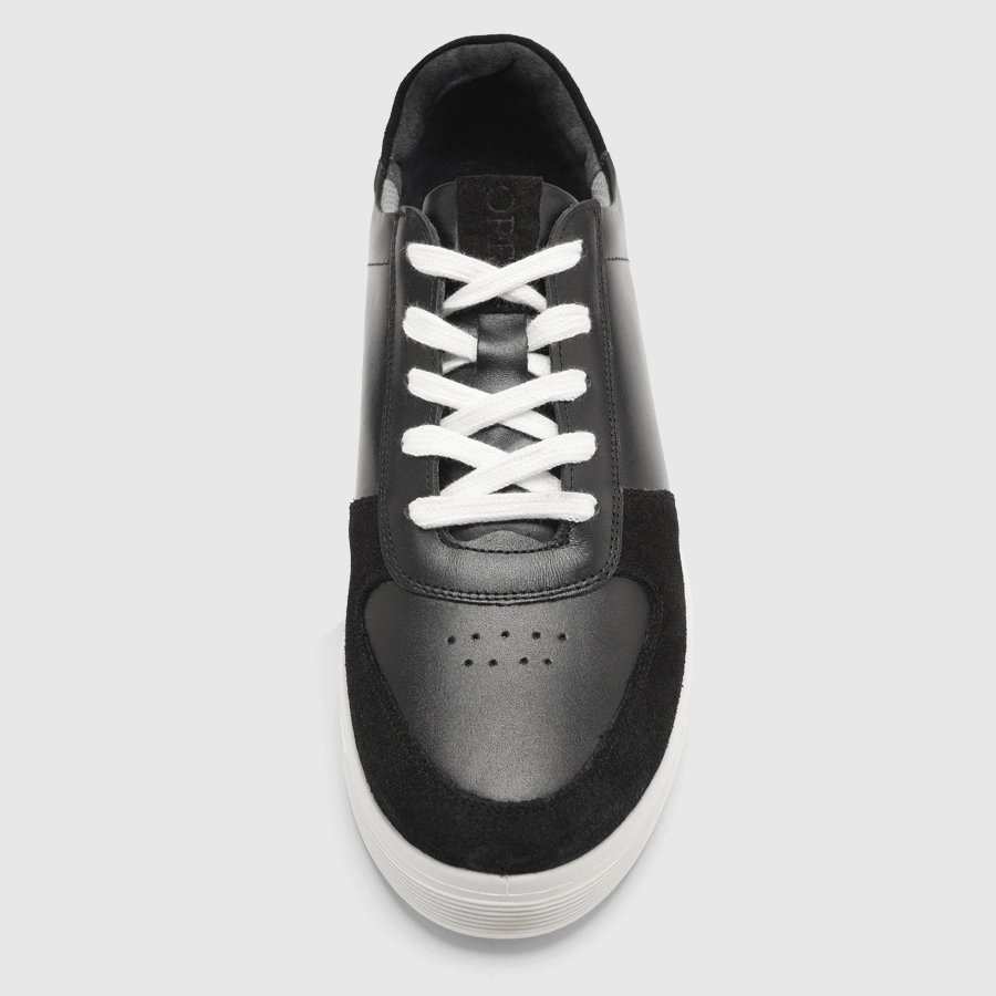 کفش اسنیکرز چرم طبیعی مردانه بورنیش اشبالت مشکی سفید اورز Orez مدل KAI SNEAKER 2