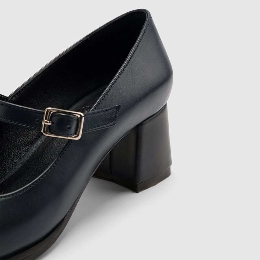 کفش پاشنه بلند چرم زنانه ناپا سرمه ای اورز Orez مدل MARIBEL