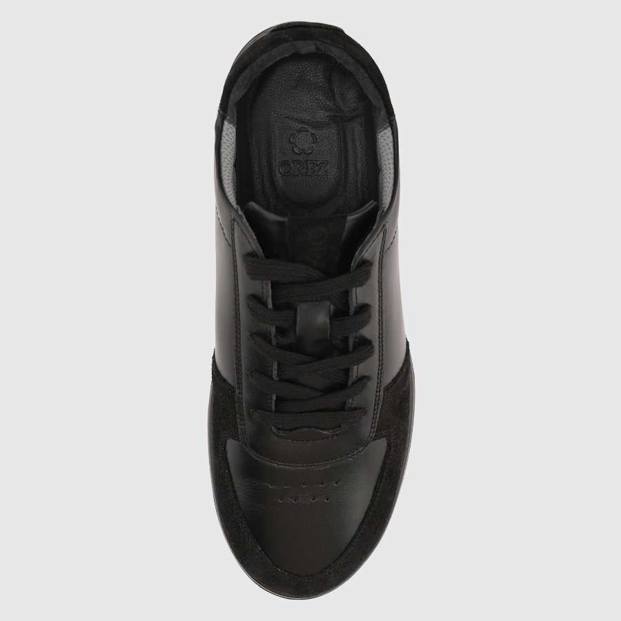 کفش اسنیکرز چرم طبیعی مردانه بورنیش اشبالت مشکی اورز Orez مدل KAI SNEAKER 2