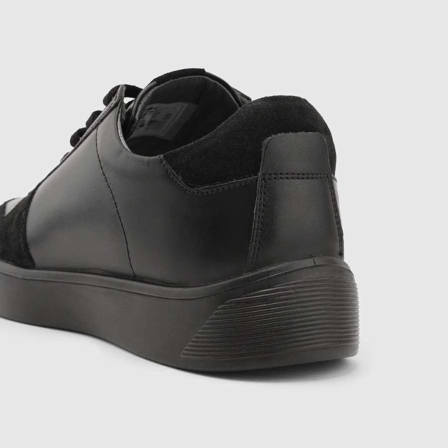 کفش اسنیکرز چرم طبیعی مردانه بورنیش اشبالت مشکی اورز Orez مدل KAI SNEAKER 2