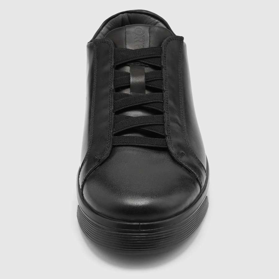 کفش اسنیکرز چرم طبیعی مردانه بورنیش مشکی اورز Orez مدل KAI SLIP ON