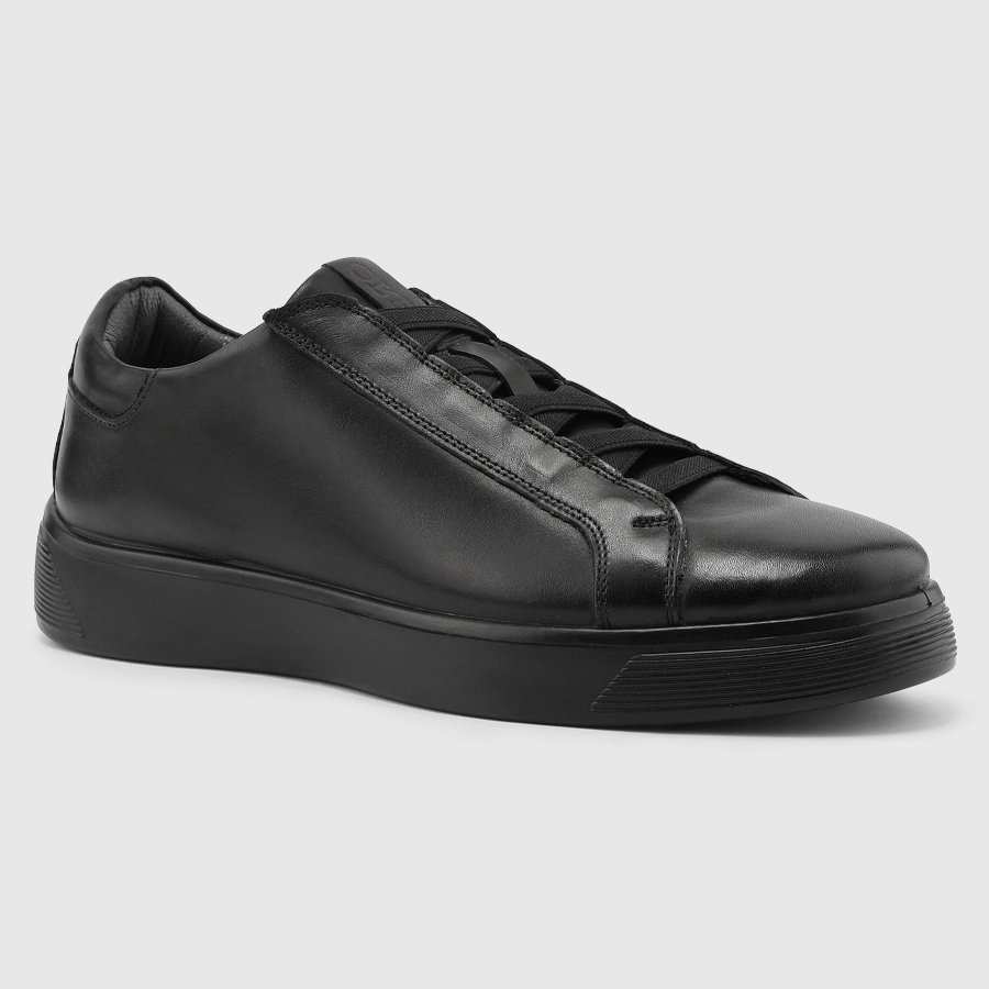 کفش اسنیکرز چرم طبیعی مردانه بورنیش مشکی اورز Orez مدل KAI SLIP ON