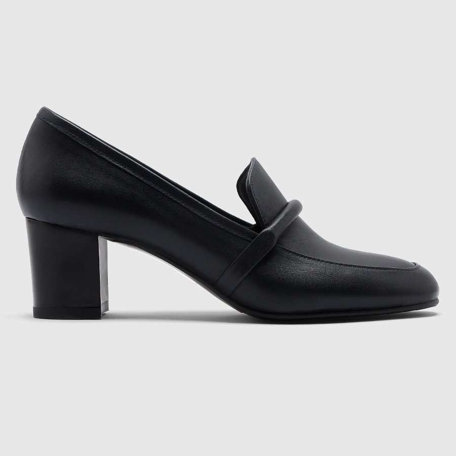 کفش پاشنه بلند چرم زنانه ناپا سرمه ای اورز Orez مدل NIKITA