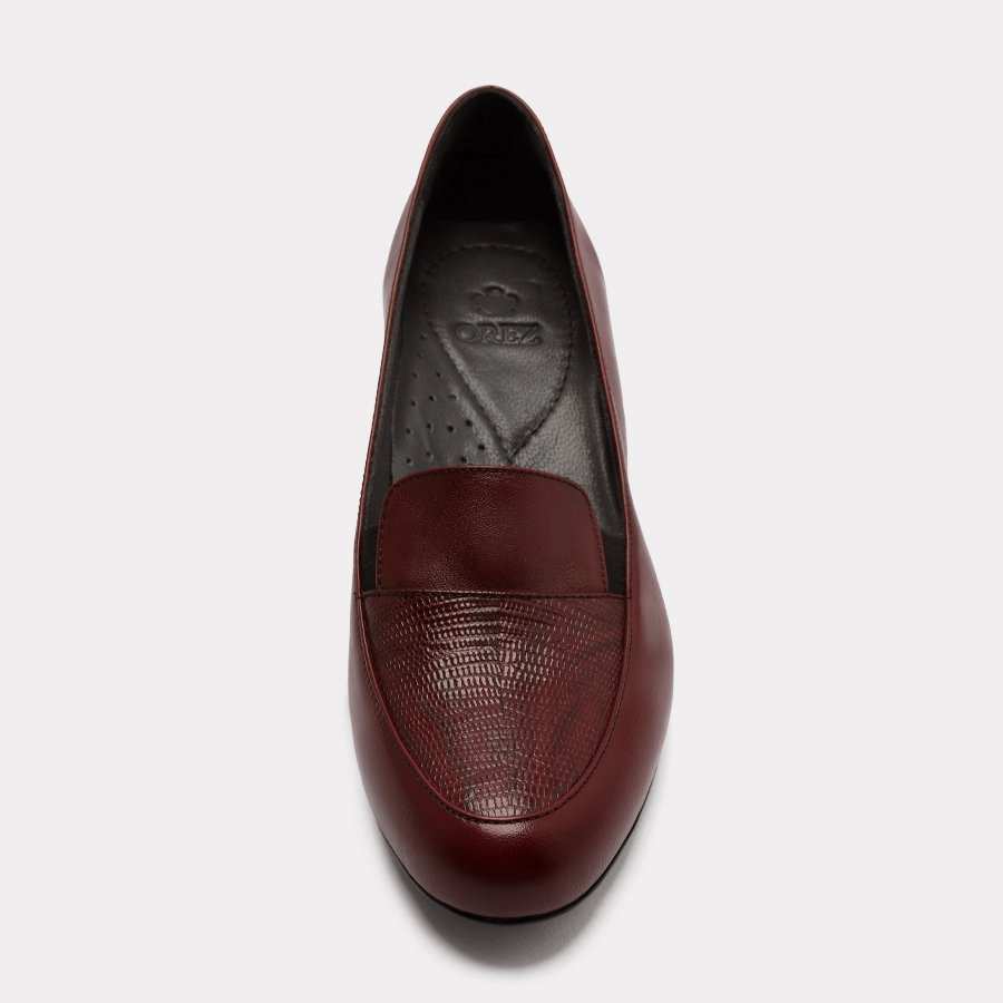 کفش پاشنه بلند چرم زنانه ناپا لیزارد زرشکی اورز Orez مدل NATASHA