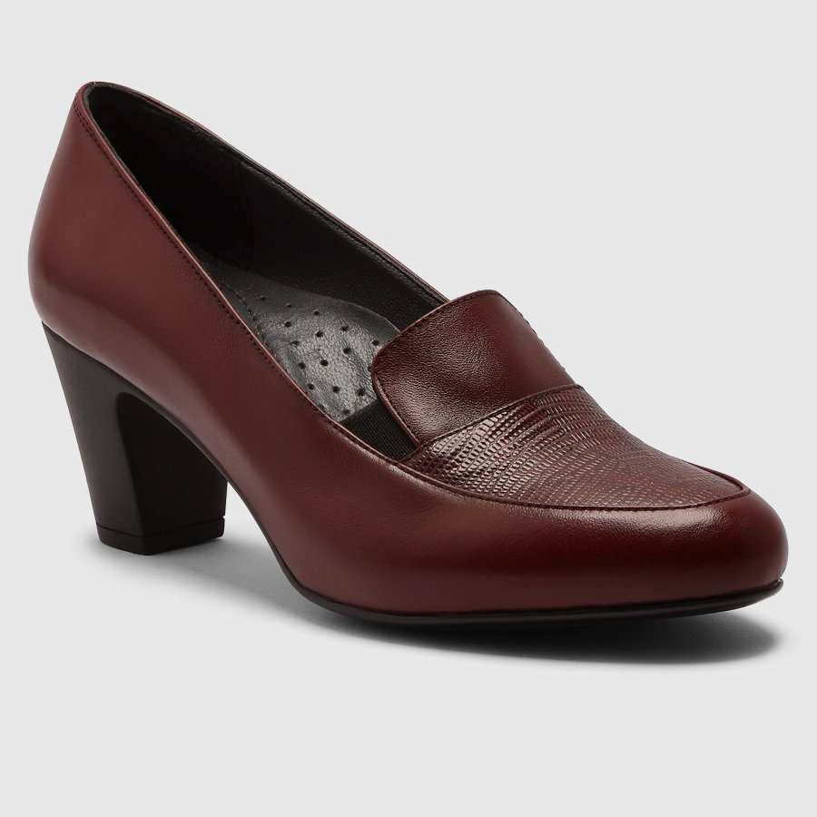 کفش پاشنه بلند چرم زنانه ناپا لیزارد زرشکی اورز Orez مدل NATASHA