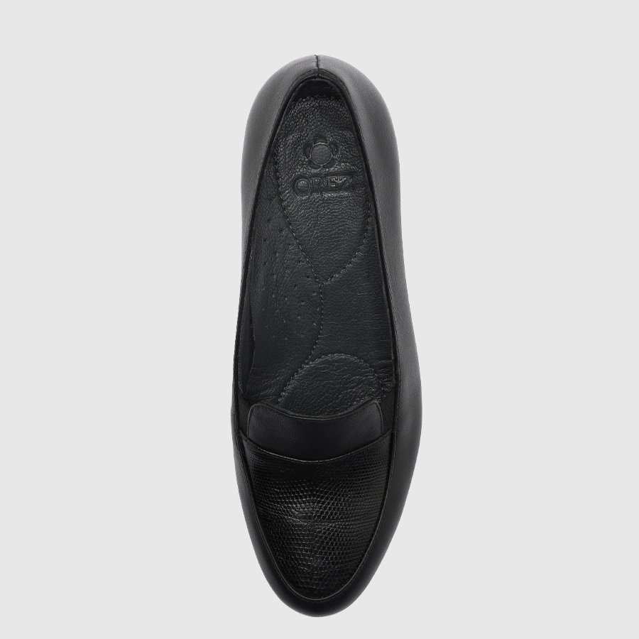 کفش پاشنه بلند چرم زنانه ناپا لیزارد مشکی اورز Orez مدل NATASHA