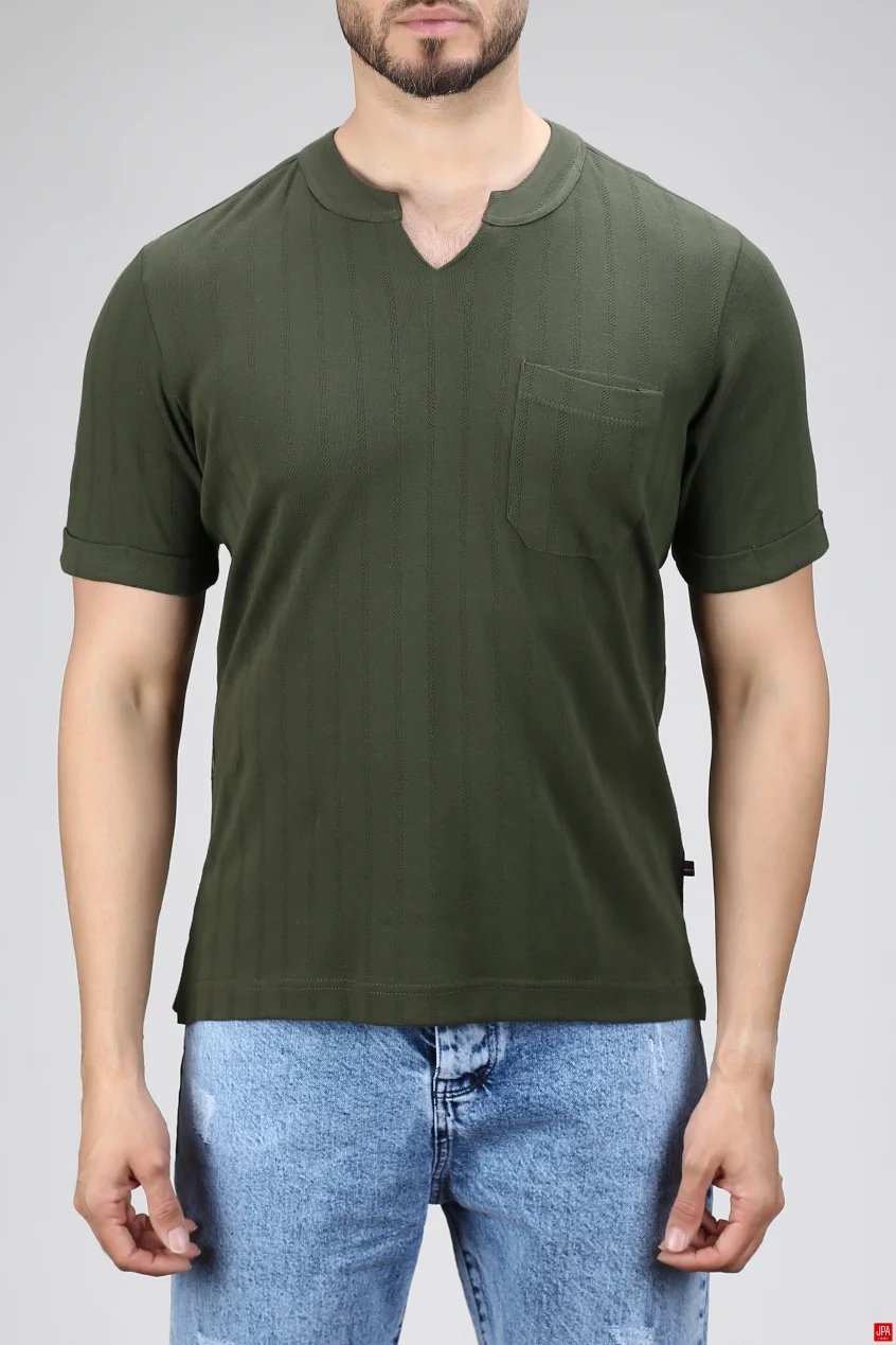 تی شرت مردانه یقه کوبایی اسلیم جی پی ای JPA کد 02425