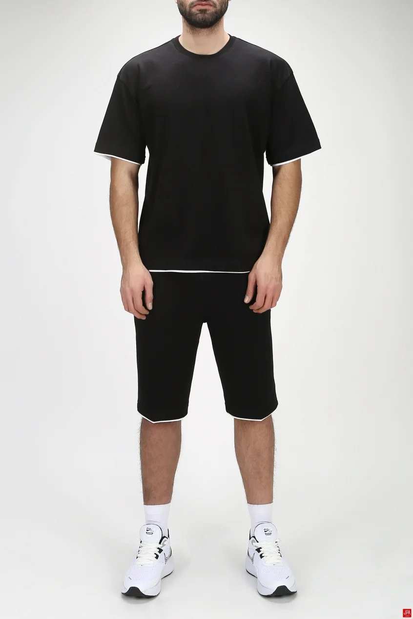 ست تی شرت و شلوارک مردانه راحتی مشکی جی پی ای JPA کد 03205
