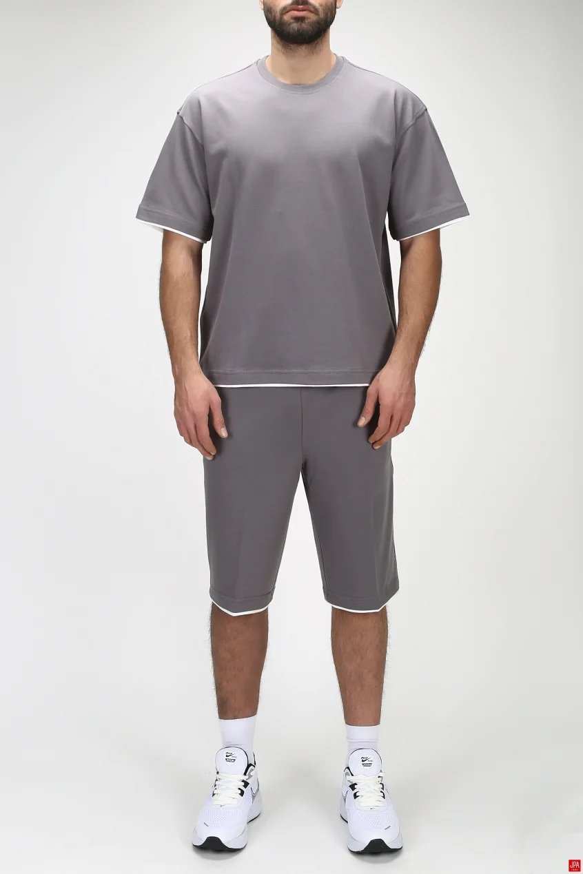 ست تی شرت و شلوارک مردانه راحتی مشکی جی پی ای JPA کد 03205