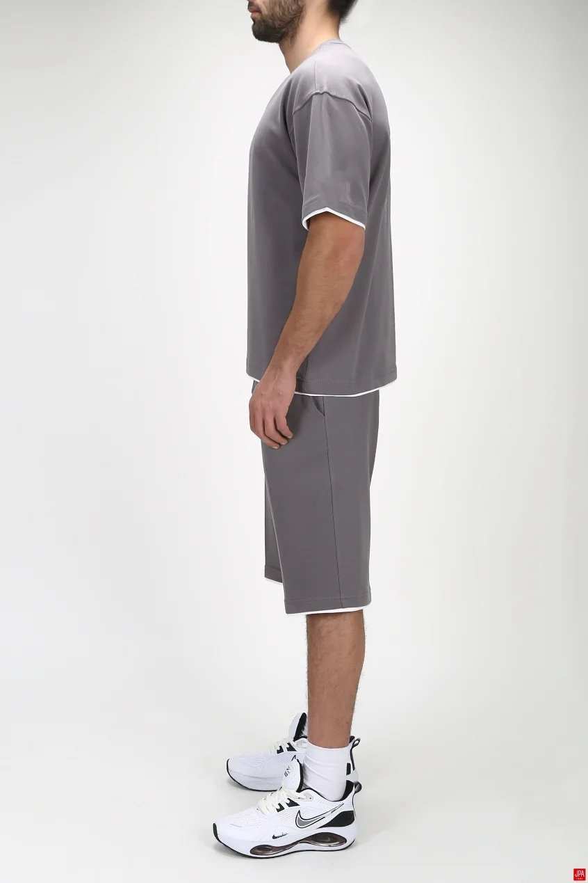 ست تی شرت و شلوارک مردانه راحتی مشکی جی پی ای JPA کد 03205