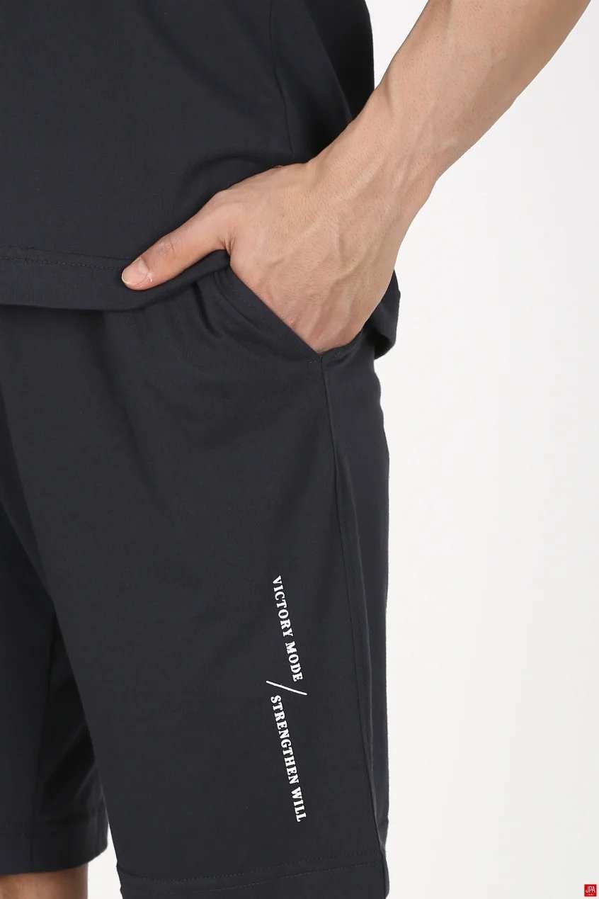 ست تاپ حلقه ای و شلوارک مردانه راحتی مشکی جی پی ای JPA کد 03232